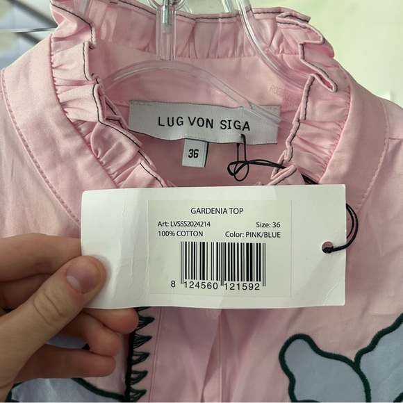 NWT lug von siga GARDENIA TOP ruffle collar preppy pink floral - Picture 5 of 8